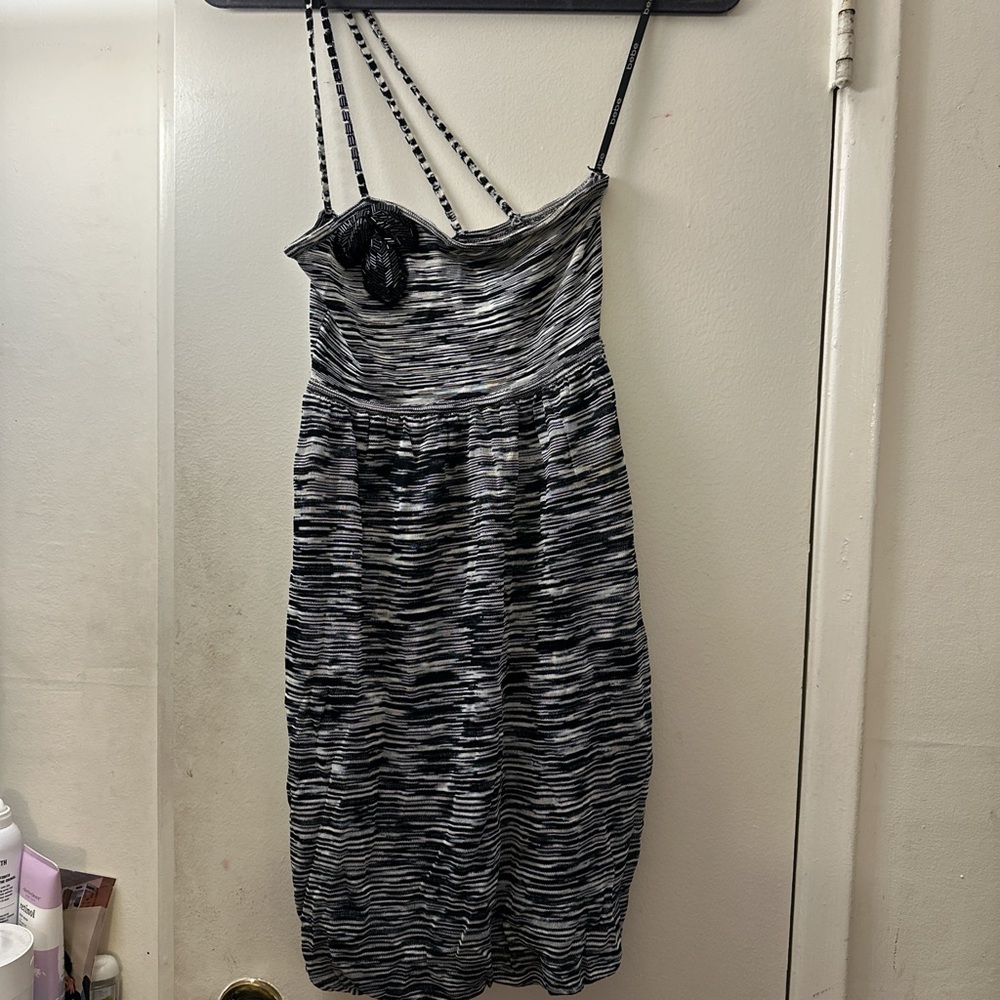 Bebe black and white one shoulder dress